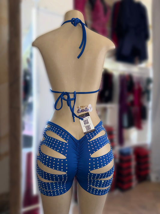 Blue Slit Short Set
