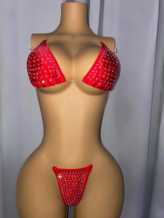 Red Rhinestone Bling Bikini - Exotic dance outfit