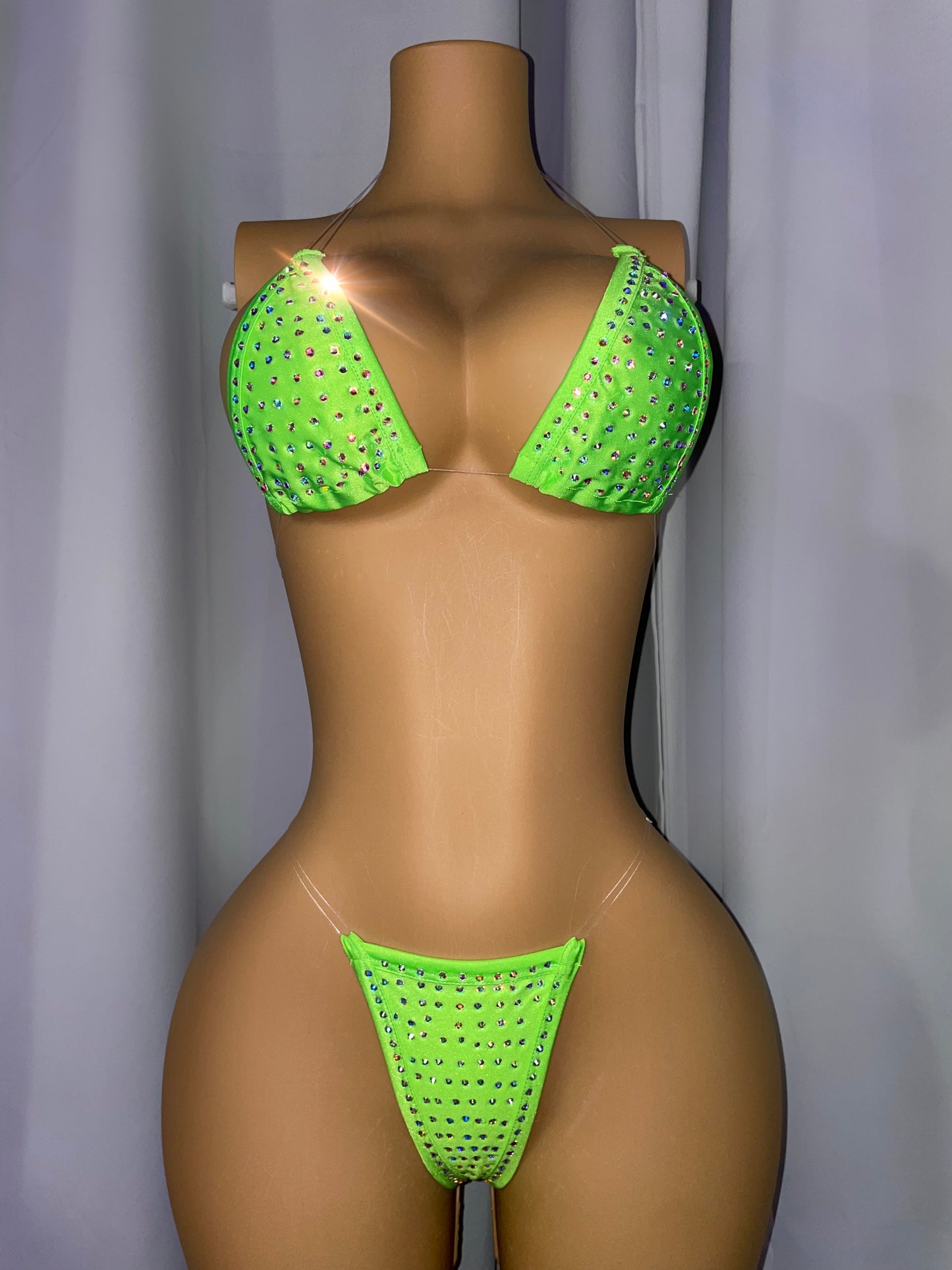 Neon Green Rhinestone Bling Bikini