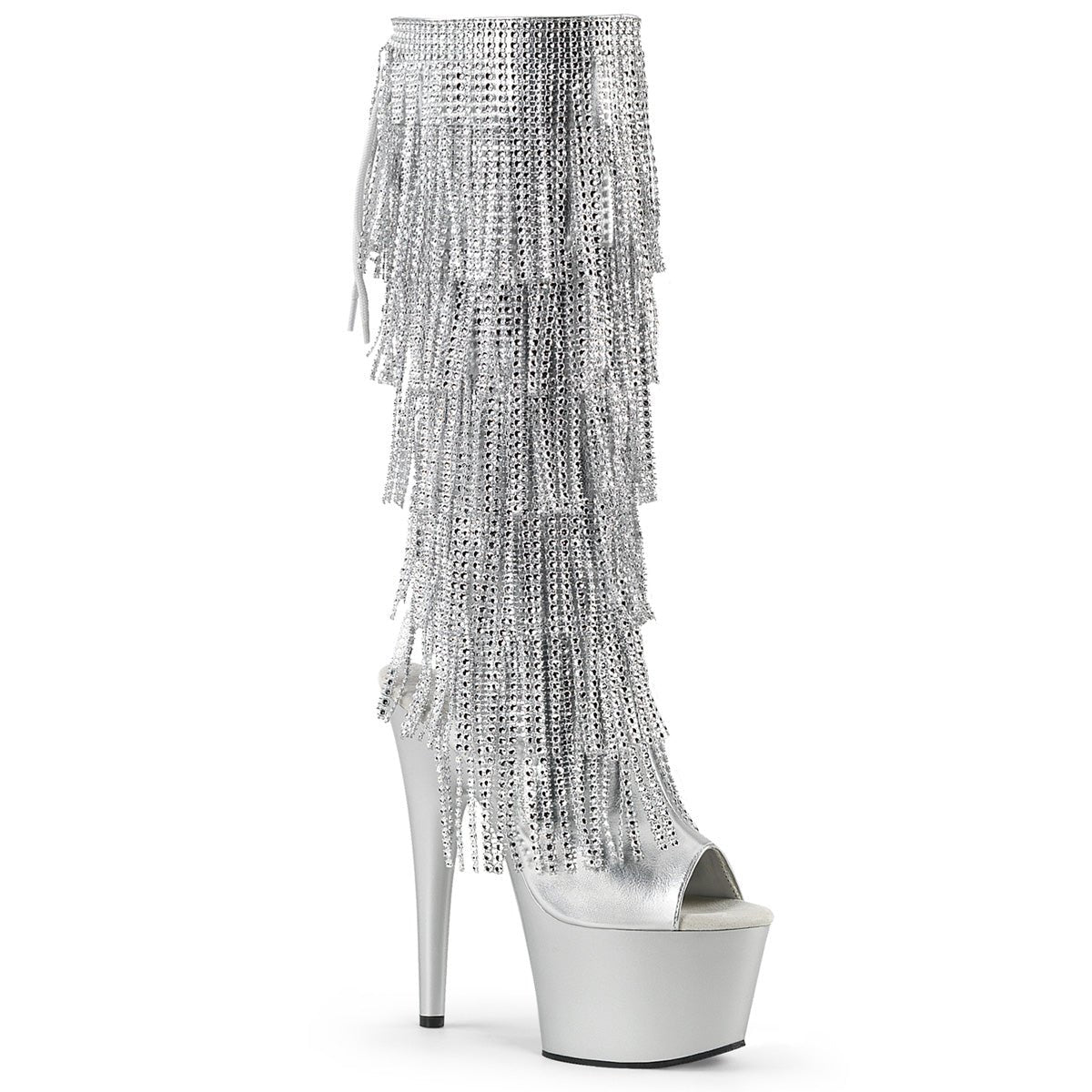 7 Inch Silver Fringe Knee High Boots - Exotic dance heel