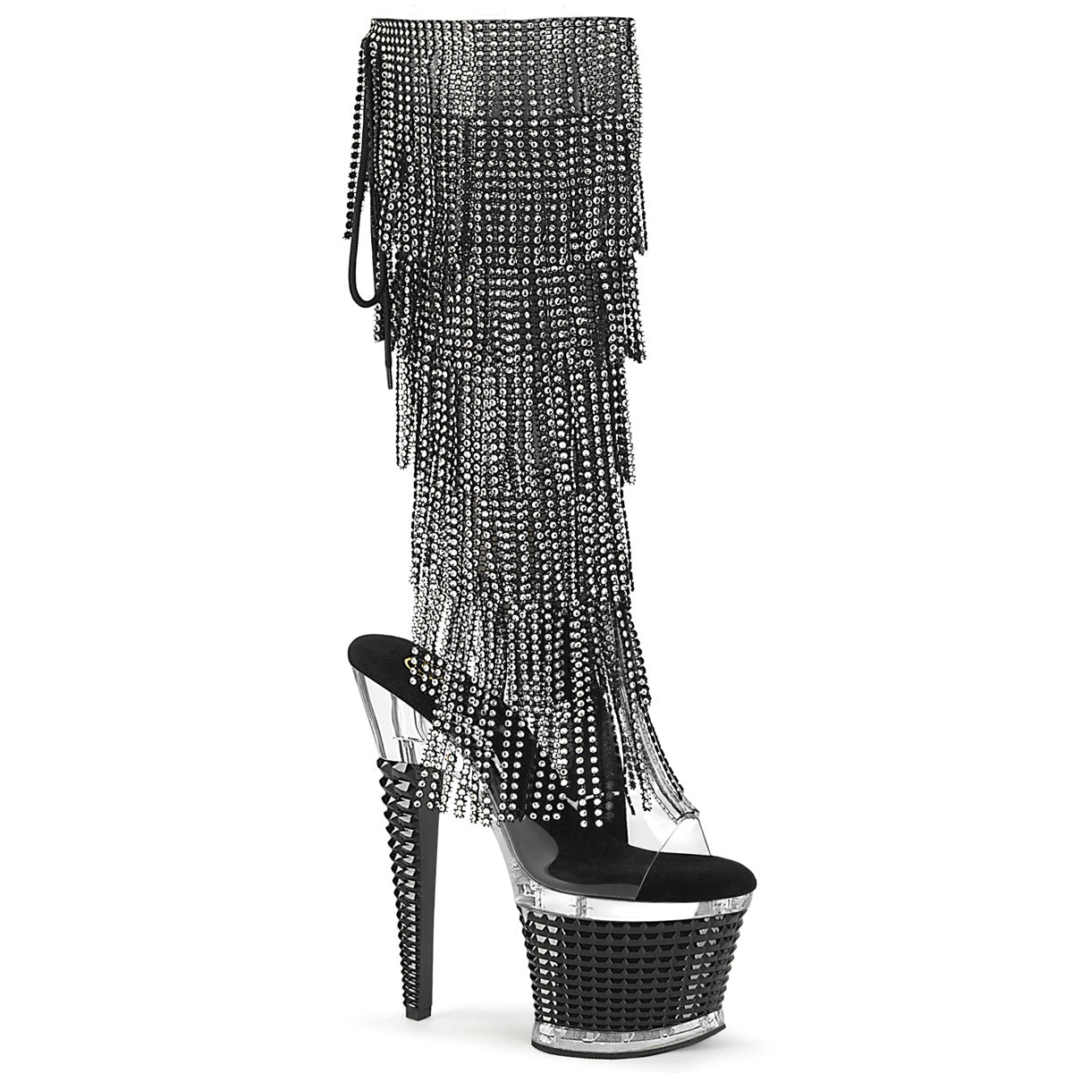 7 Inch Studded Black Knee High Heels - Moments ExoticExotic dance heel