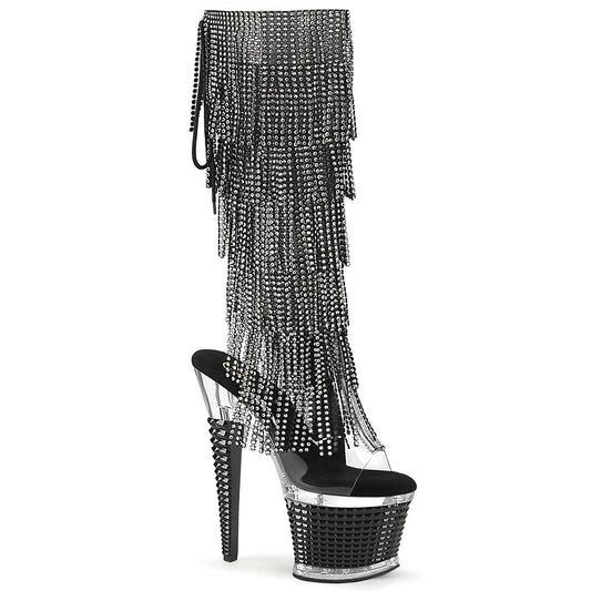 7 Inch Studded Black Knee High Heels - Exotic dance heel