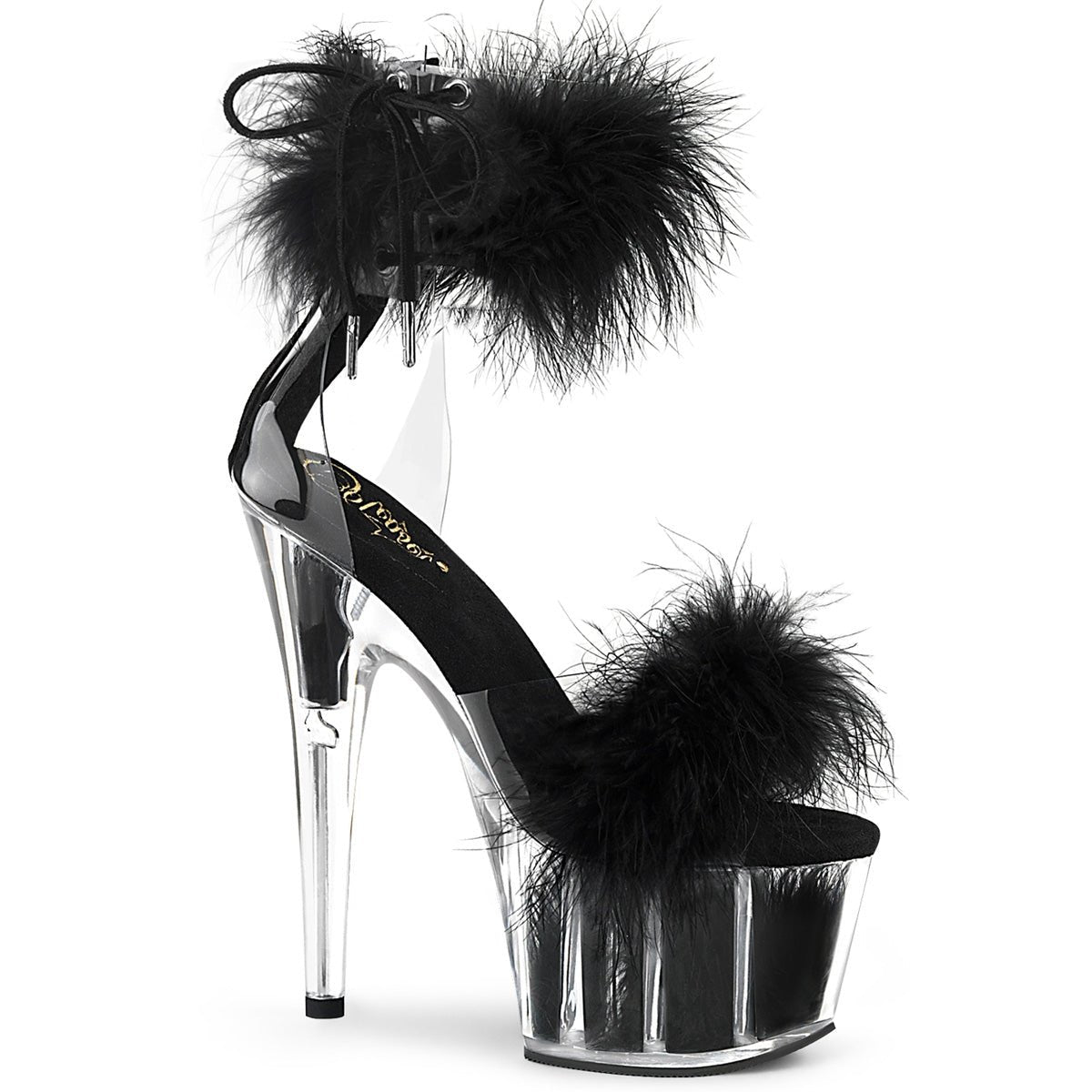 Black Fur 7 Inch Exotic Dancer Heels - Exotic dance heel