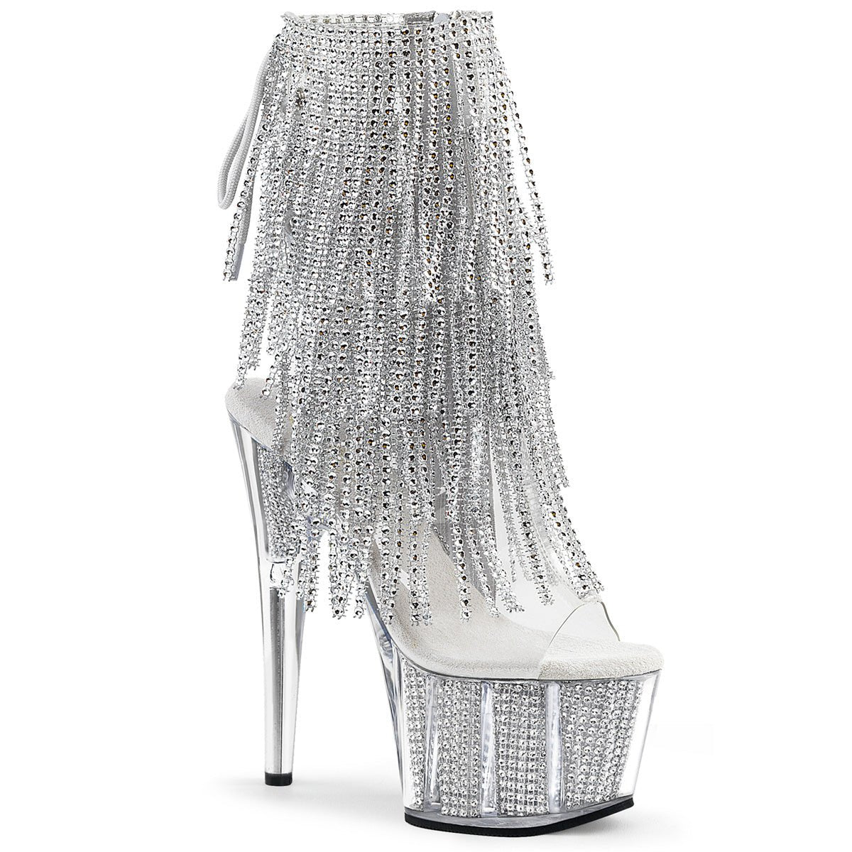 Silver Rhinestone Fringe Heels - Exotic dance heel