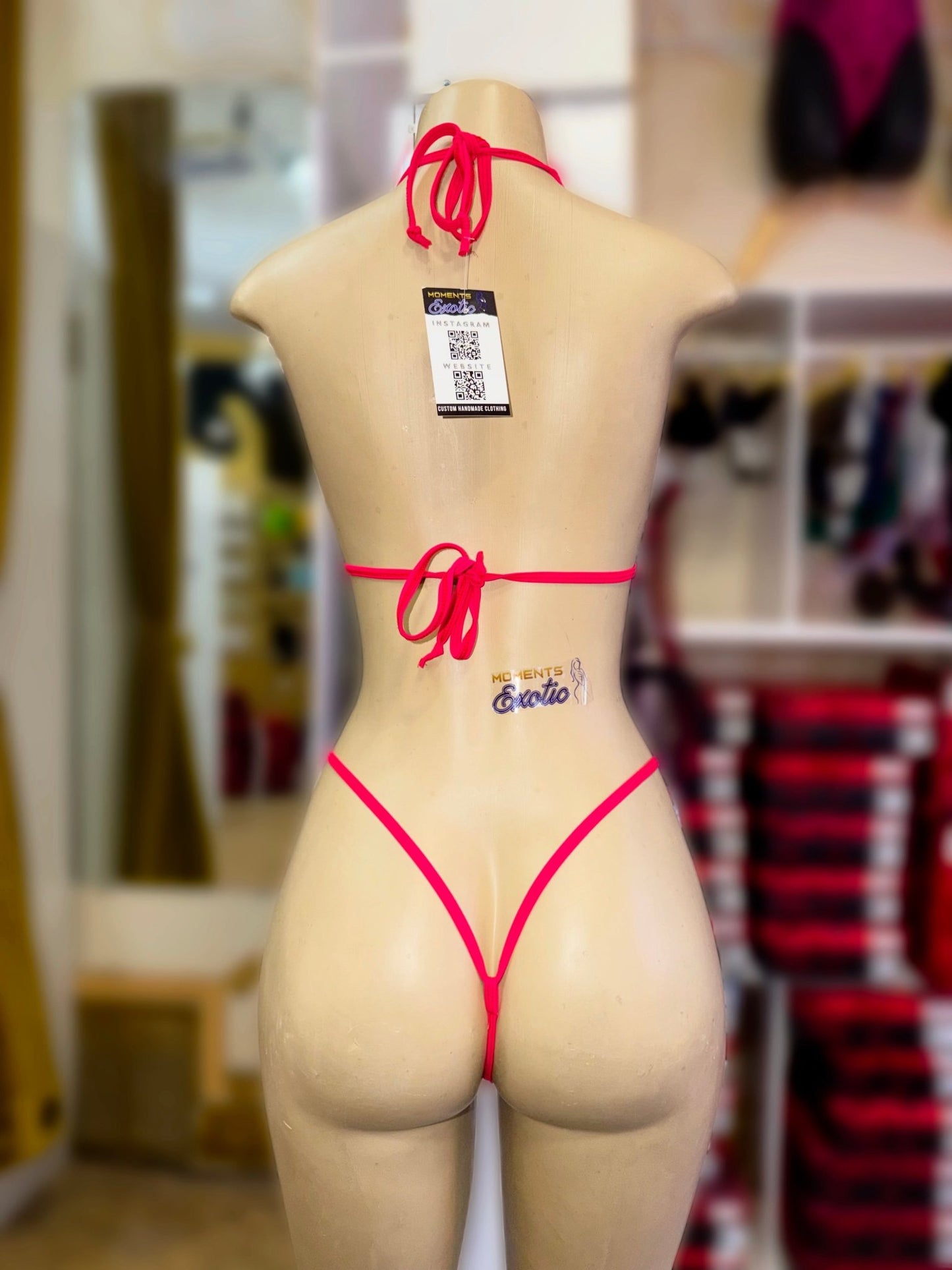 Hot Pink Rhinestone Microkini Fits S-M - Exotic dance outfit