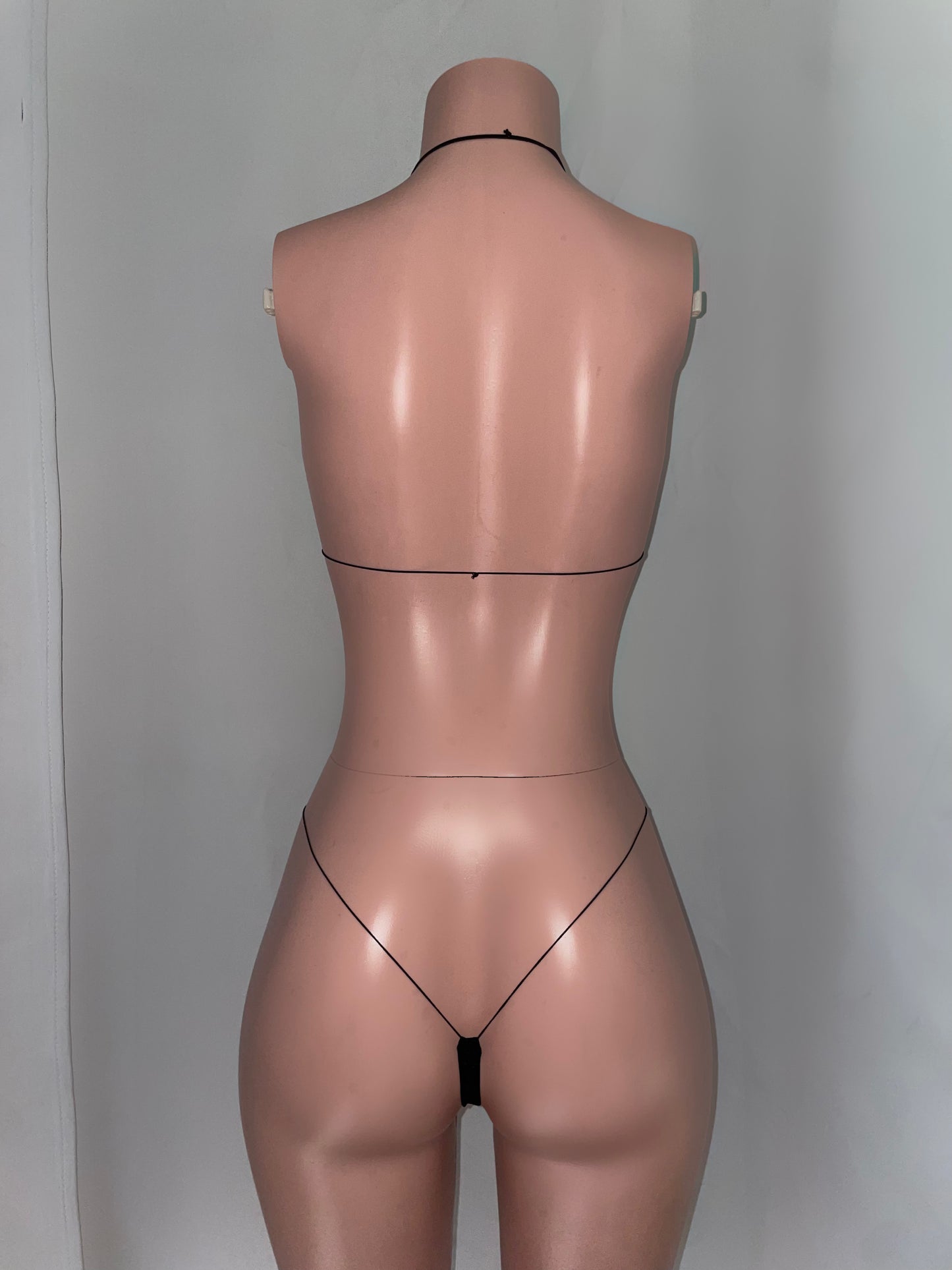 Pink cartoon rhinestone micro bikini set back view for strippers