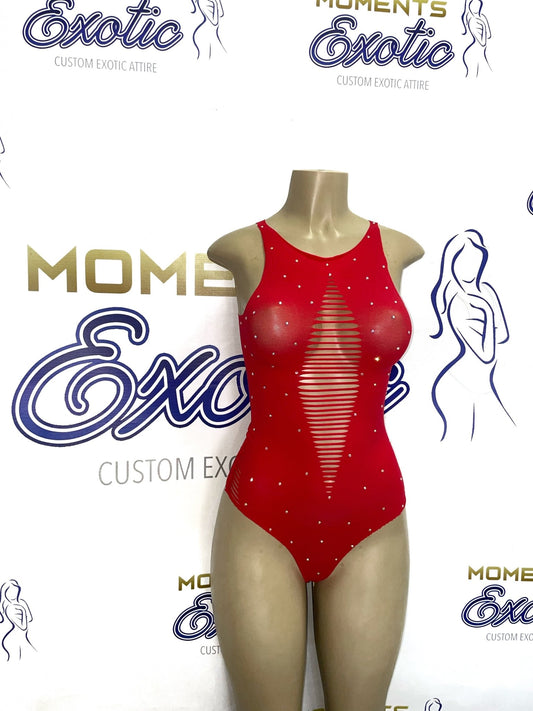 Red Net One Piece Exotic Dancewear -