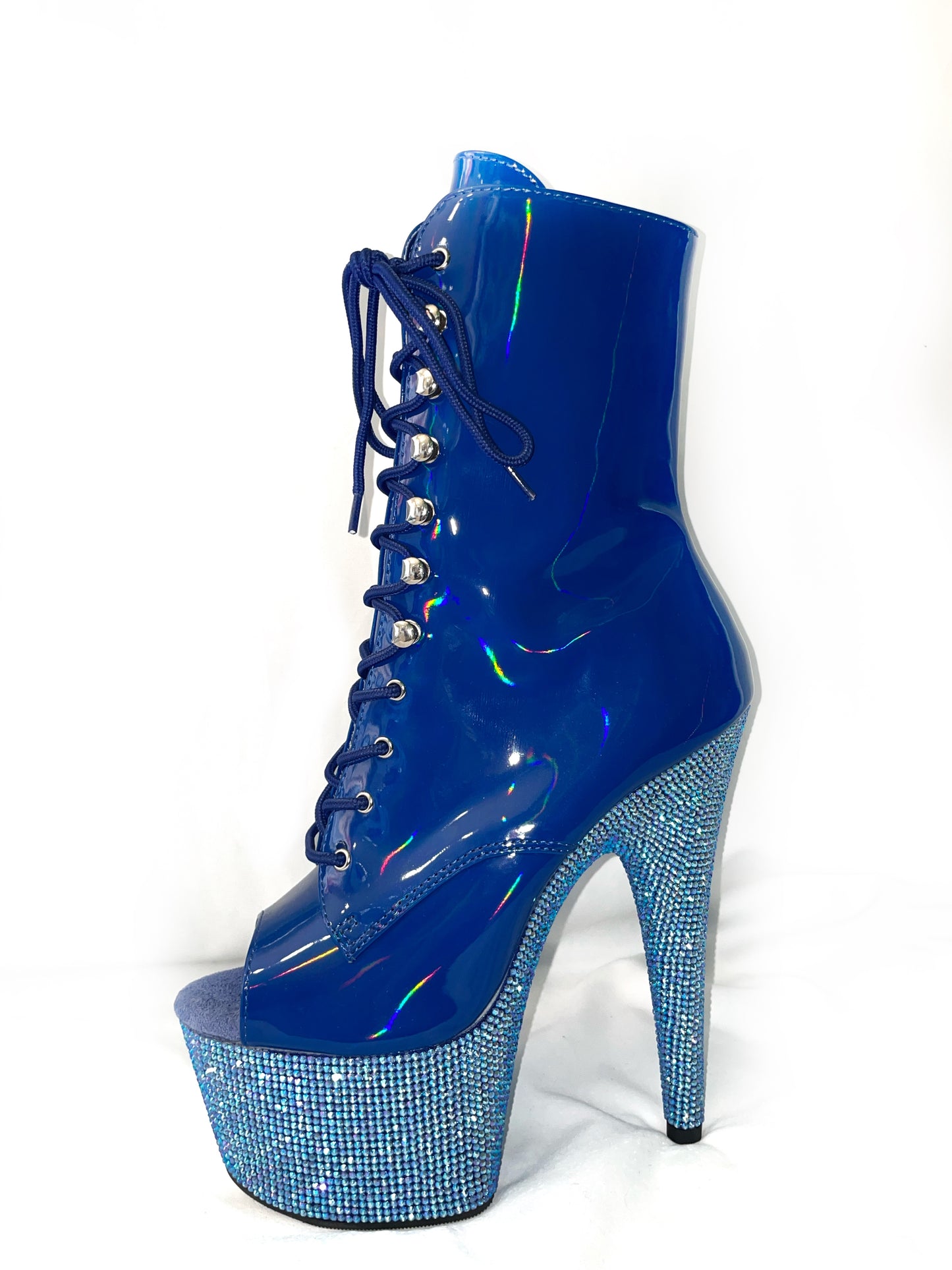 Blue Bling Bling Ankle Boots