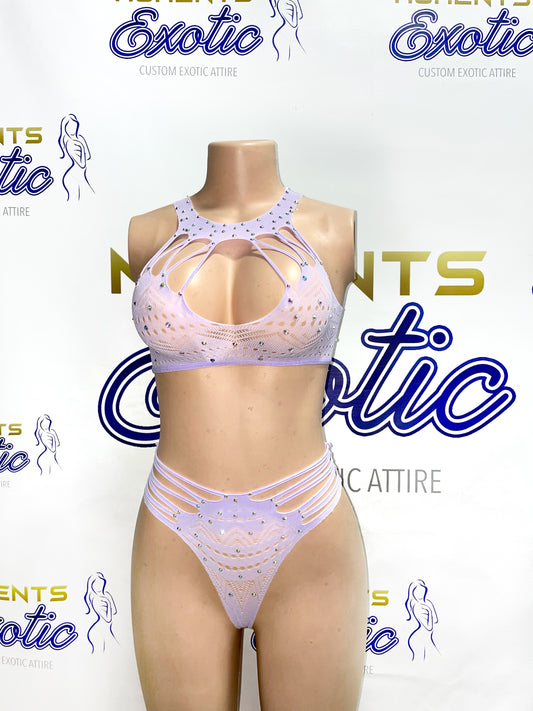 Lavender Net Rhinestone Two Piece Exotic Dancewear
