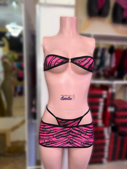 Pink Zebra 3pc Skirt Fits XS-S
