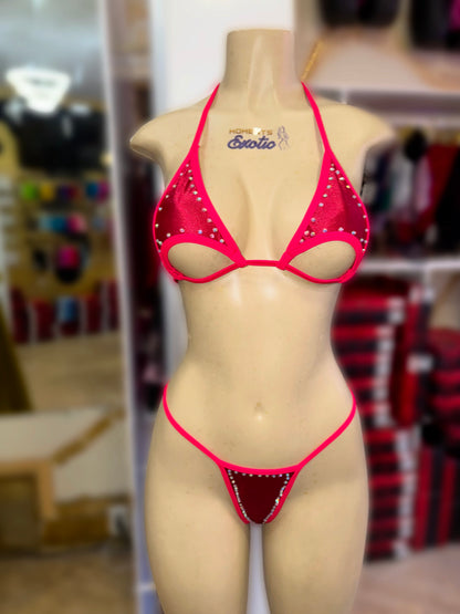 Hot Pink Rhinestone Microkini Fits S-M