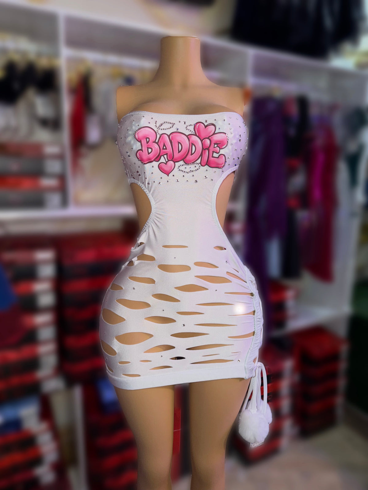White Rhinestoned Baddie Dress