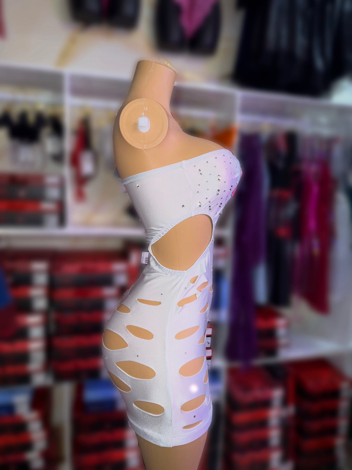 White Rhinestoned Baddie Dress