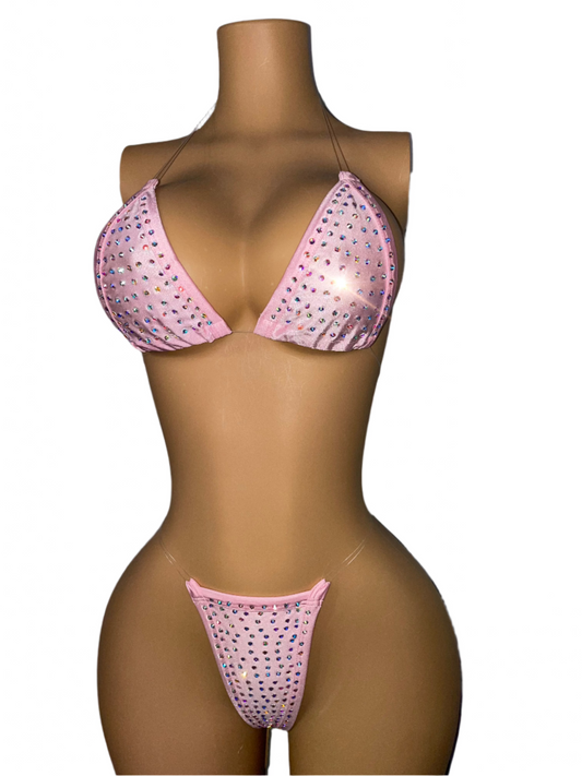 Baby Pink Rhinestone Bling Bikini - Exotic dance outfit