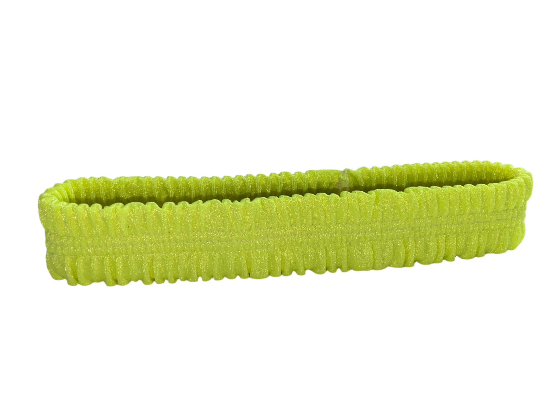 Chartreuse thigh garter made of stretch elastic, worn by exotic dancers as a money band.
