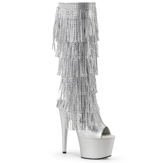 7 Inch Silver Fringe Knee High Boots - Moments ExoticExotic dance heel