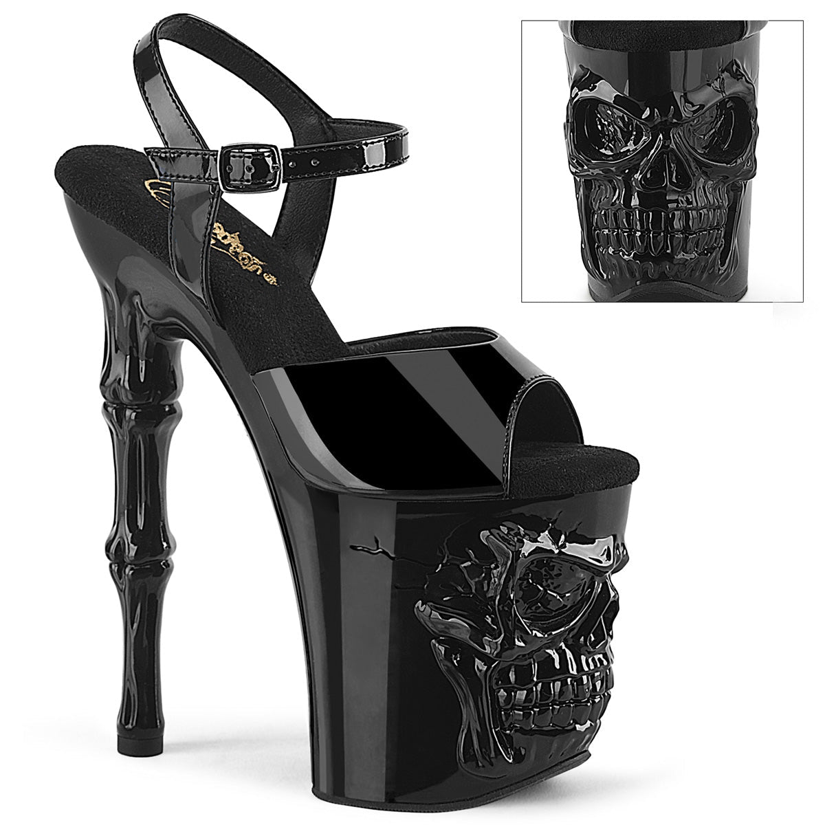 8" Black Skull Platform Heels - Exotic dance heel