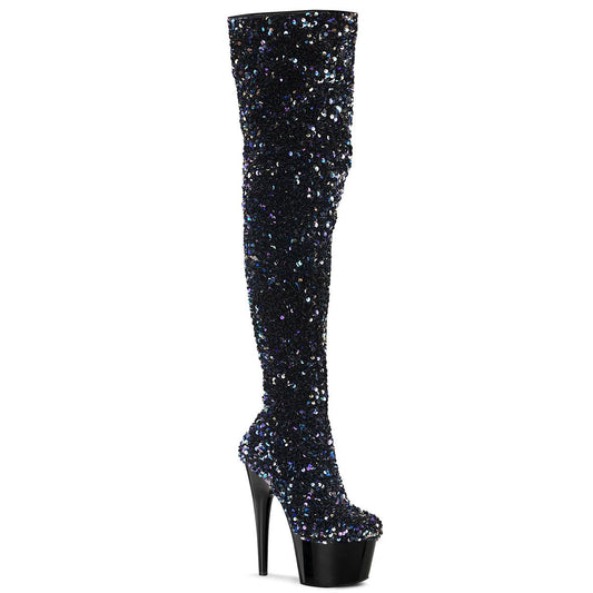 Black Thigh High Sequin Boots - Exotic dance heel