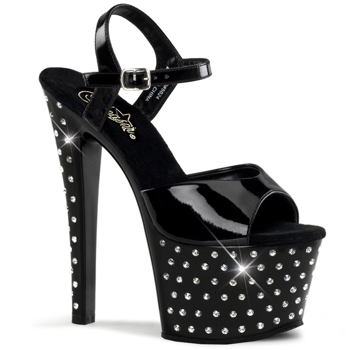 Leather Rhinestone Platform Heels - Exotic dance heel