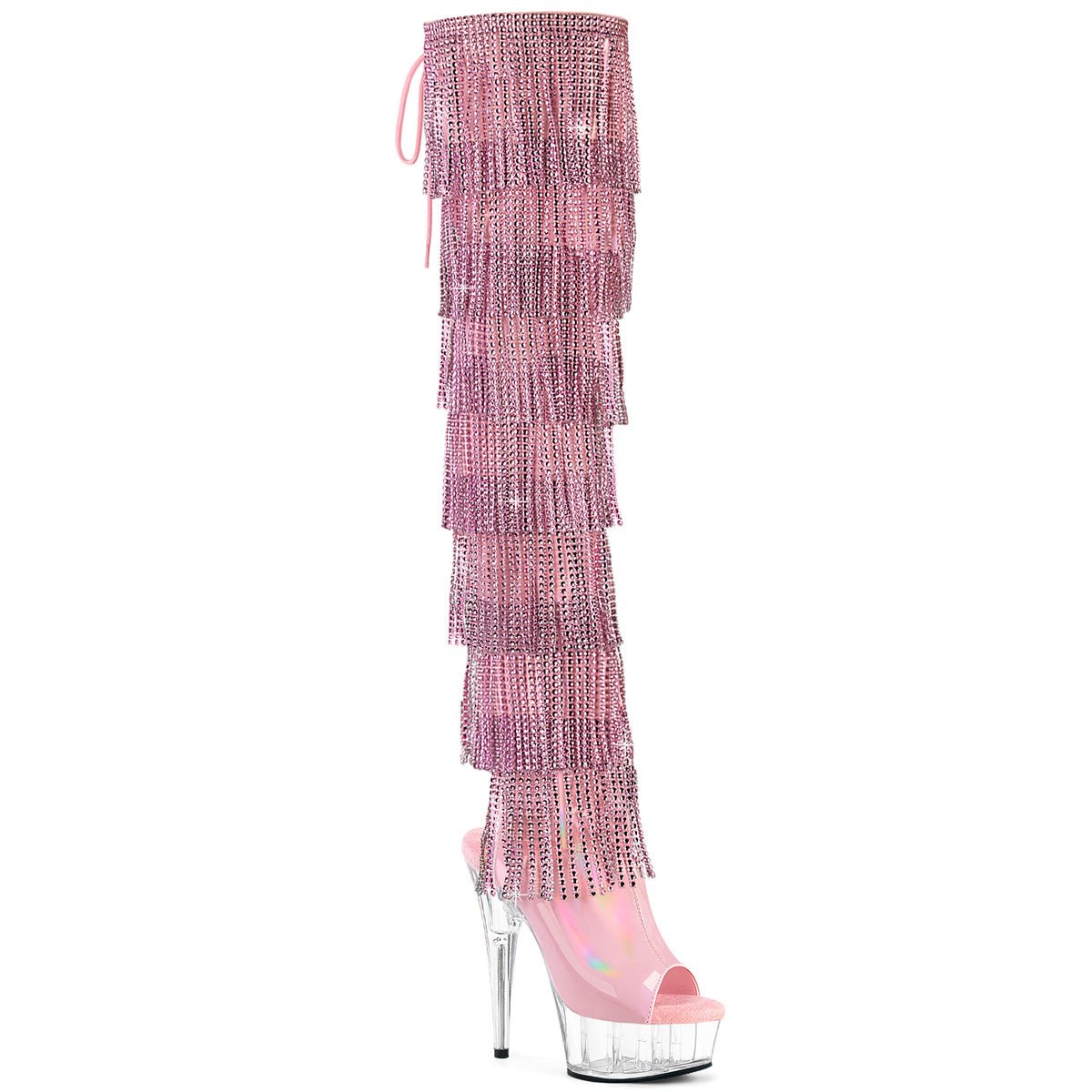 Pink Rhinestone Fringe Clear Platform Heels - Exotic dance heel