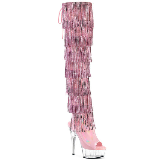 Pink Rhinestone Fringe Clear Platform Heels - Exotic dance heel