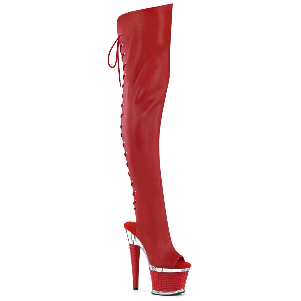 Red Studded Thigh High Boots - Exotic dance heel