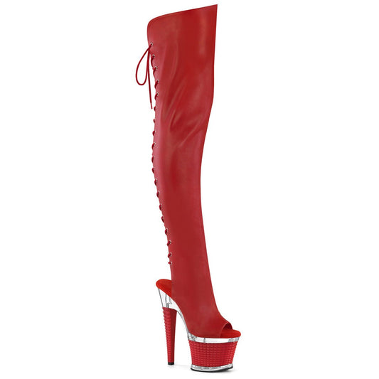 Red Studded Thigh High Boots - Exotic dance heel