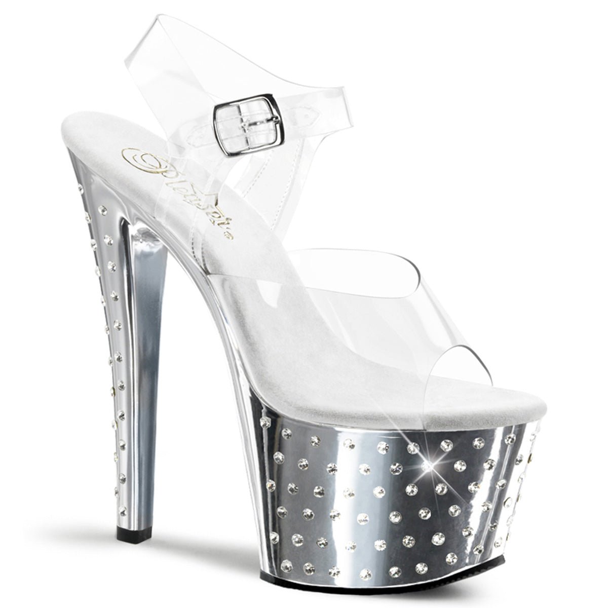 Silver Chrome Clear Platform Heels - Exotic dance heel
