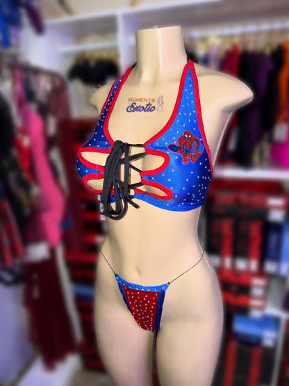 2pc Blue Spider Stripper Outfit - Exotic dance outfit