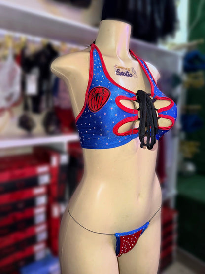 2pc Blue Spider Stripper Outfit - Exotic dance outfit