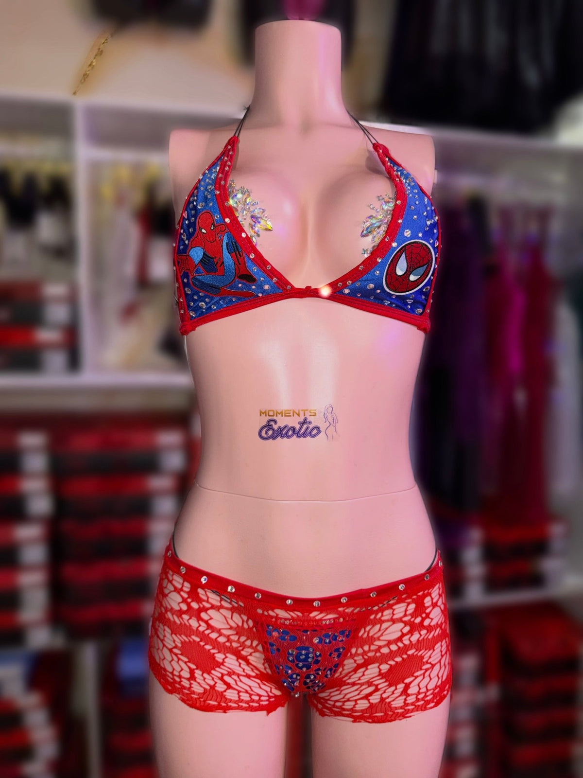 3pc Blue Red Stripper Outfit - Exotic dance outfit