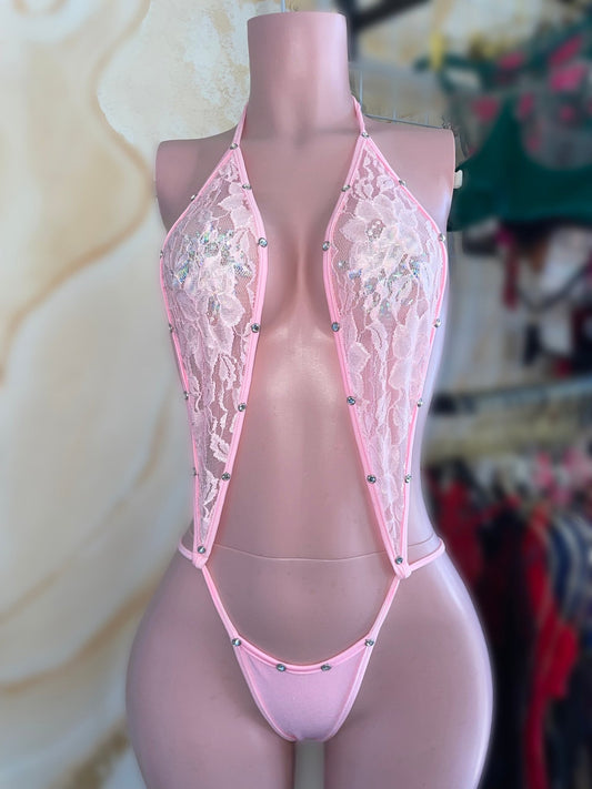 Baby Pink Lace Slingshot - Exotic dance outfit