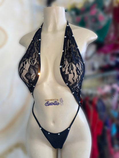 Black Lace Slingshot - Exotic dance outfit