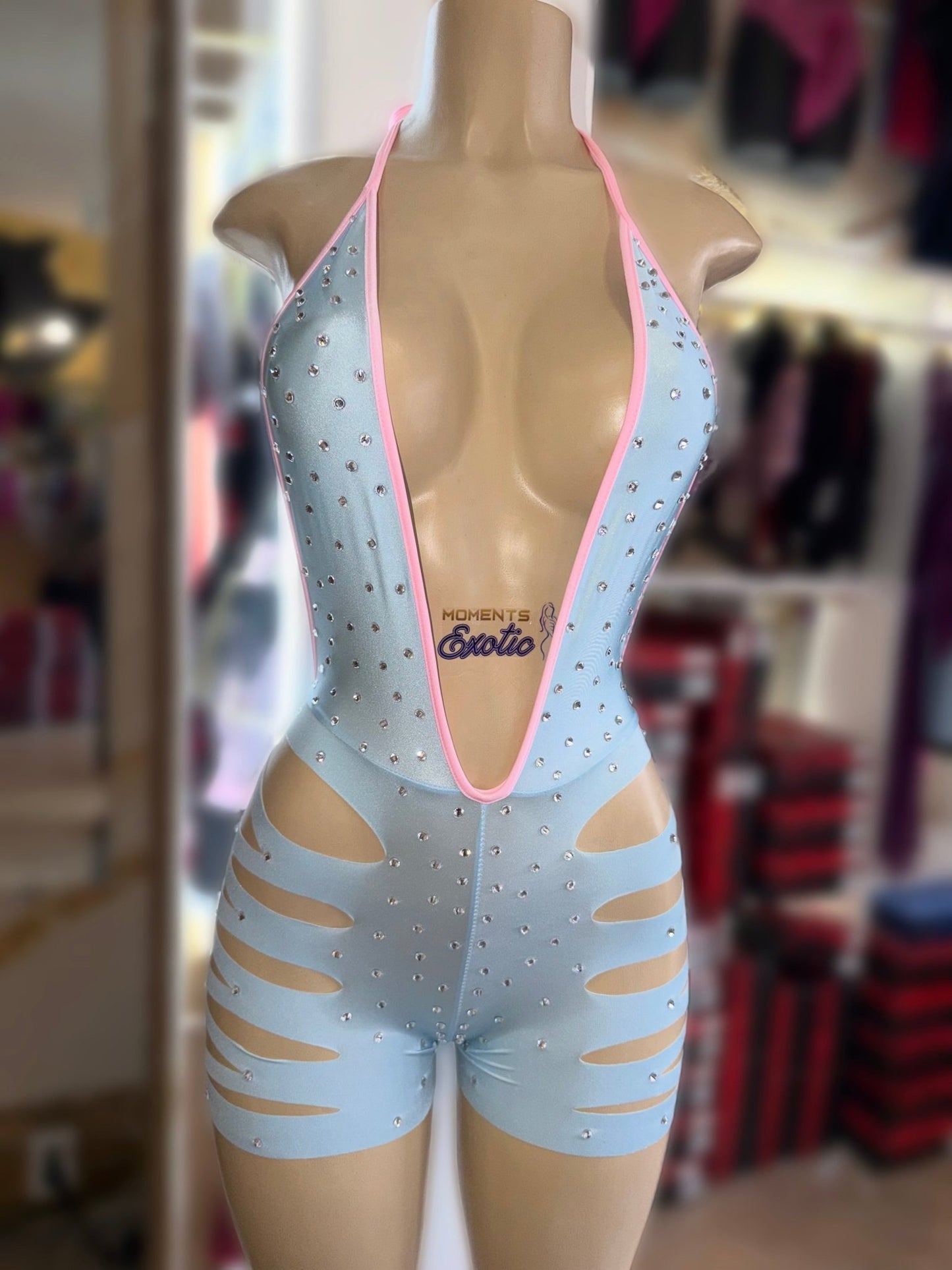 Cotton Candy Rhinestone Romper - Exotic dance outfit