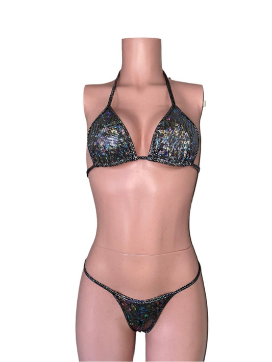 Essentials: Holographic Glitz Black Bikini - Exotic dance outfit