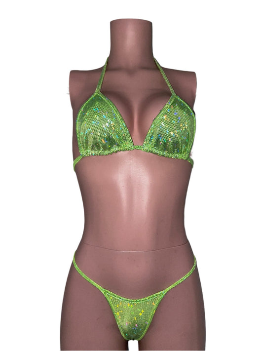 Essentials: Holographic Glitz Green Bikini - Moments ExoticExotic dance outfit