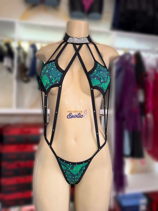 Green Snake Rhinestone 1pc - Exotic dance outfit