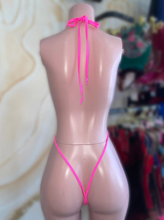 Neon Pink Lace Slingshot - Exotic dance outfit