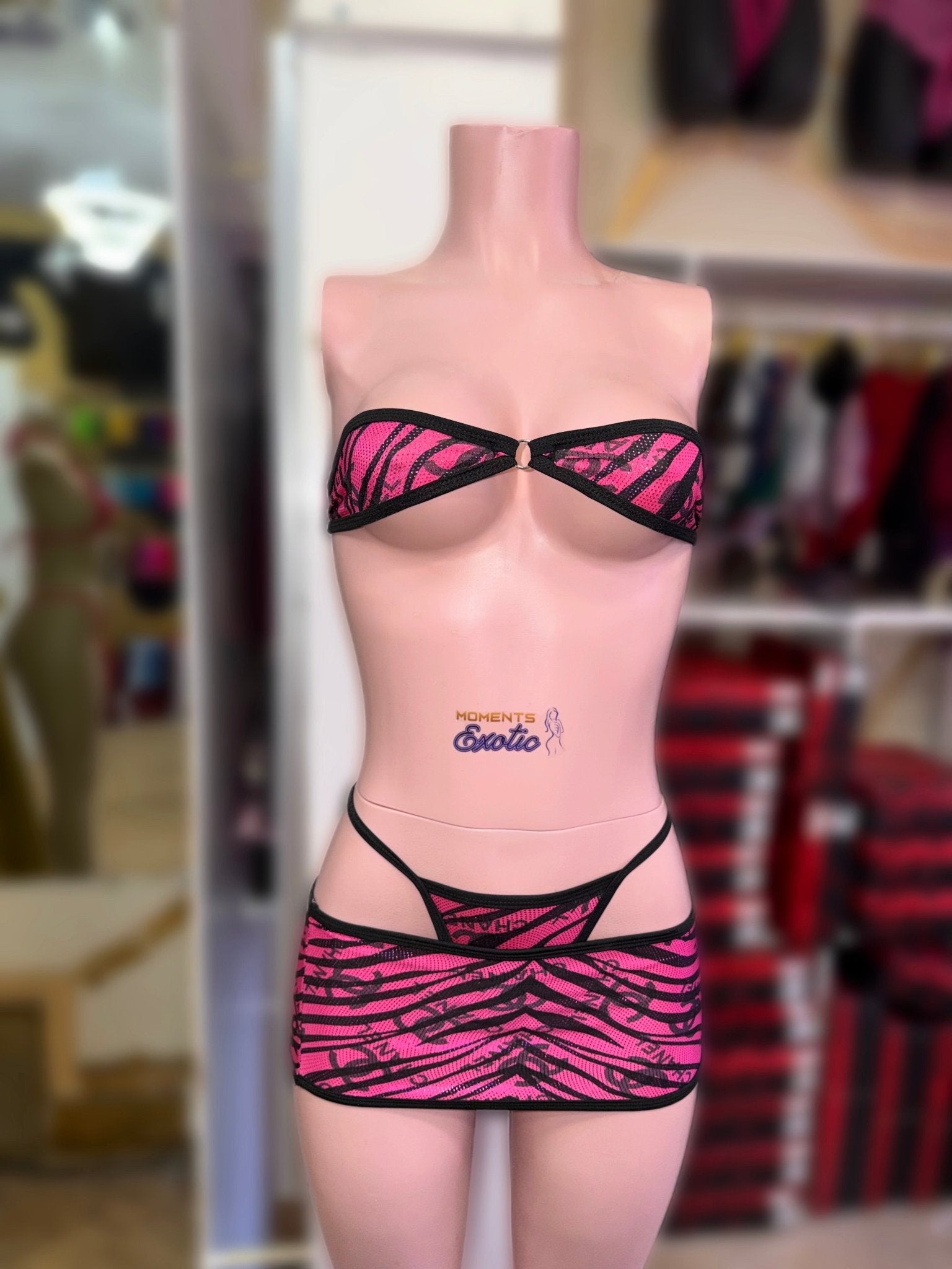 Pink Zebra 3pc Skirt Fits XS-S - Exotic dance outfit