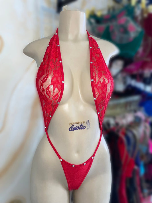 Red Lace Slingshot - Exotic dance outfit