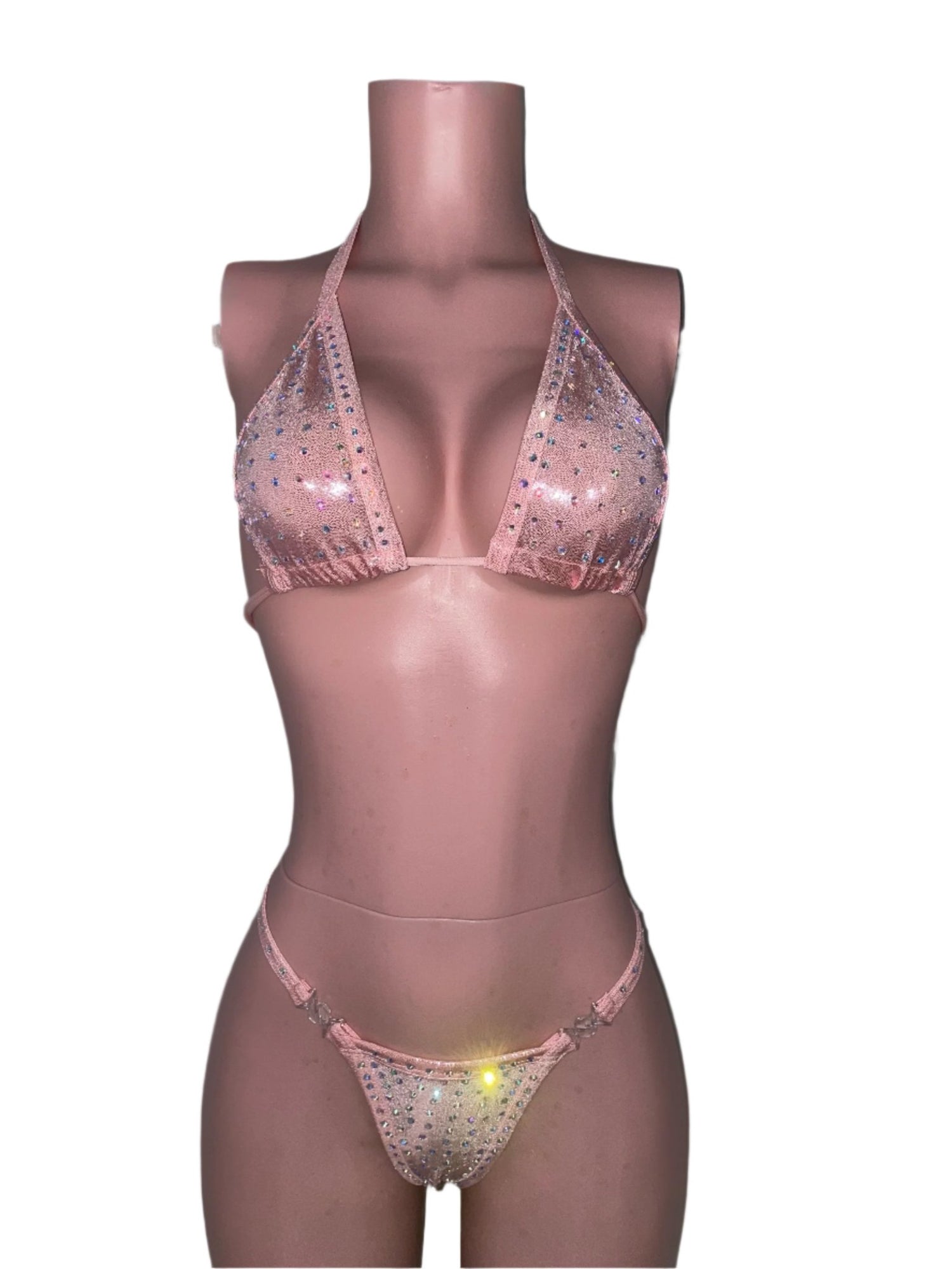 Shiny Pink Rhinestoned Bikini - Moments ExoticExotic dance outfit