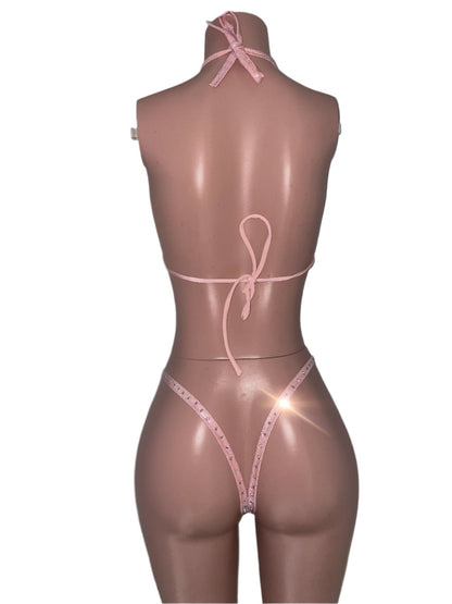 Shiny Pink Rhinestoned Bikini - Moments ExoticExotic dance outfit
