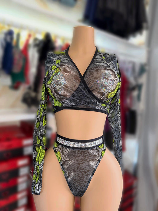 Snake Print Mesh 2pc - Exotic dance outfit