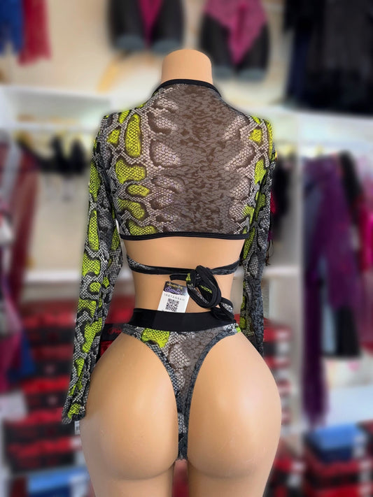 Snake Print Mesh 2pc - Exotic dance outfit