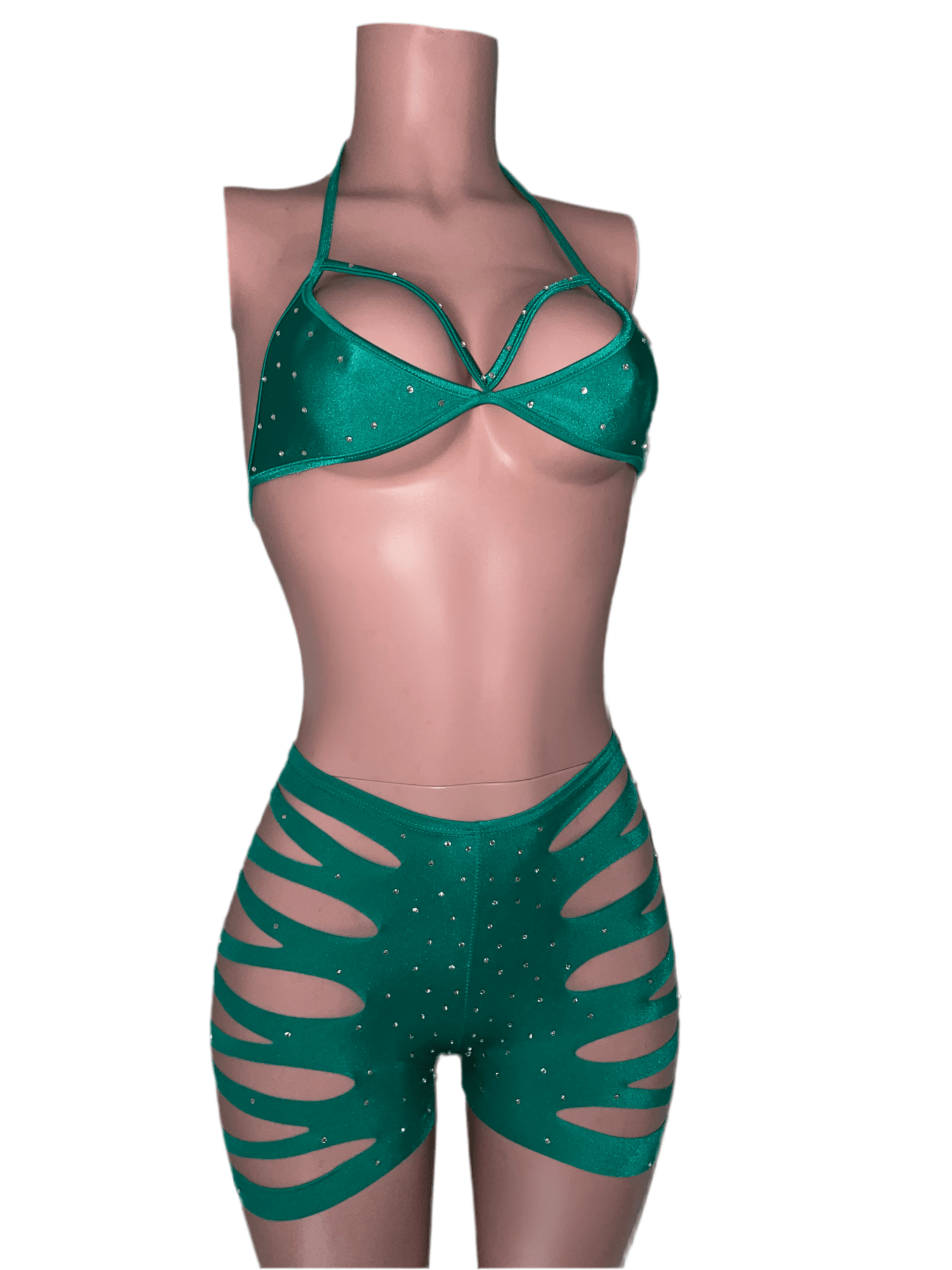 Teal Slit Short Set Exotic Dancewear - Moments ExoticExotic dance outfit