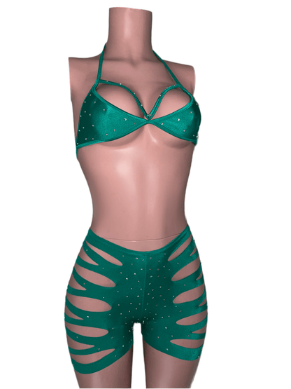 Teal Slit Short Set Exotic Dancewear - Exotic dance outfit