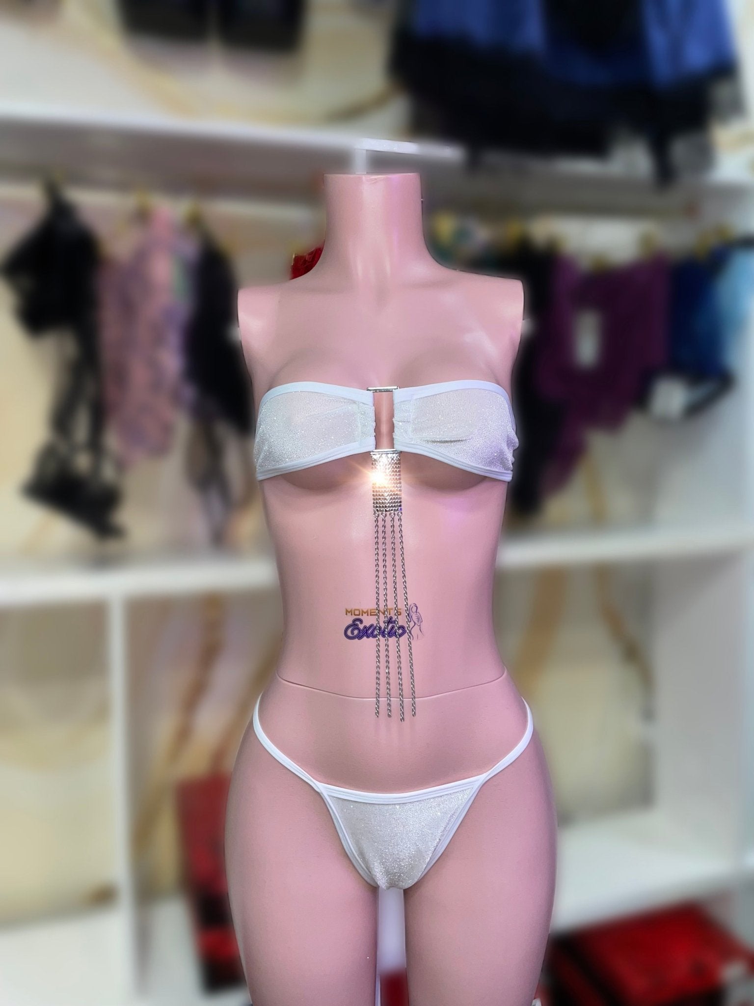 White Glitter Velvet 2pc - Exotic dance outfit