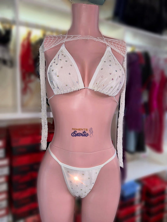 White Velvet 2pc Bikini - Exotic dance outfit