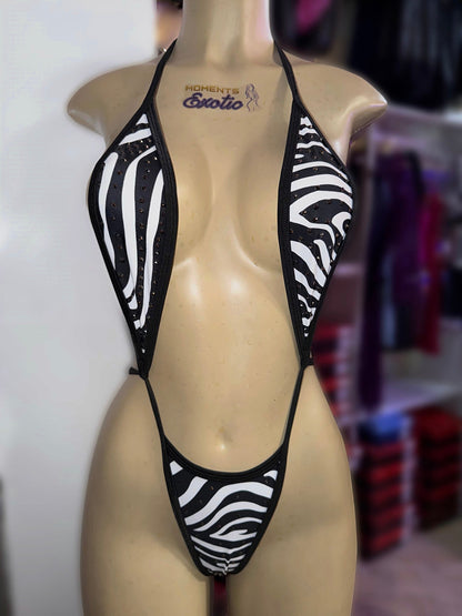 Zebra Rhinestone Slingshot - Exotic dance outfit