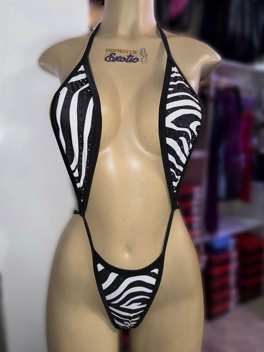 Zebra Rhinestone Slingshot - Exotic dance outfit